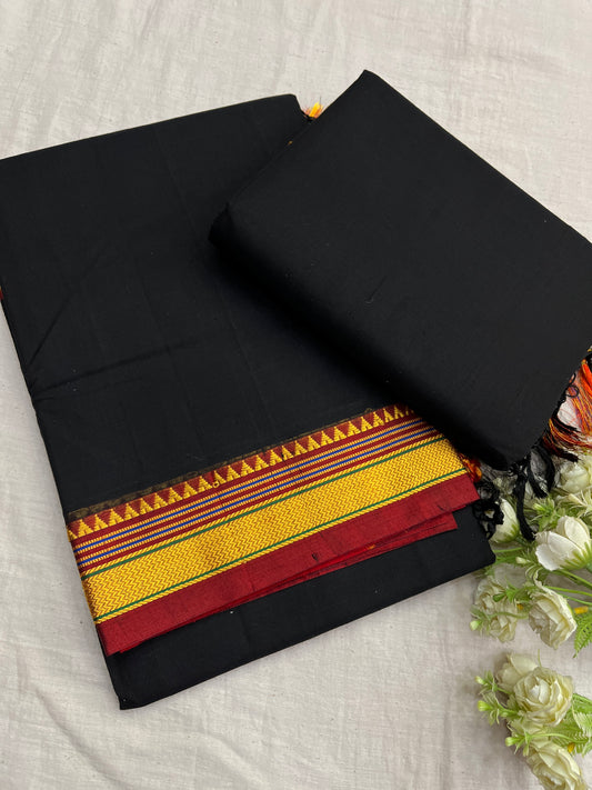 Black Maroon Rayon Cotton Ilkal Saree