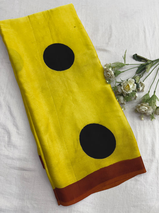 Haldi Polka Ajrakh Print Modal Silk Saree