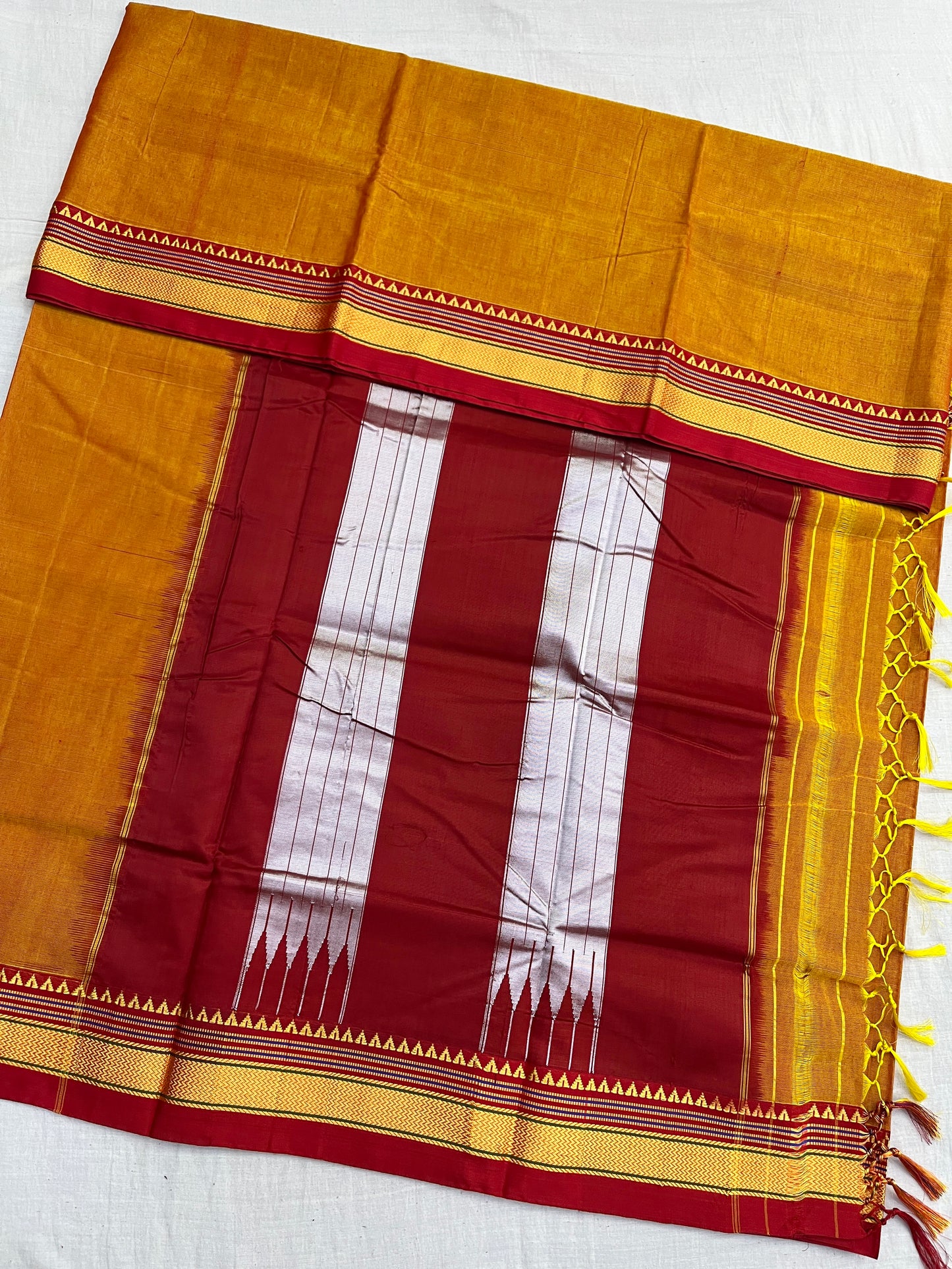 Orange Red Rayon Cotton Ilkal Saree