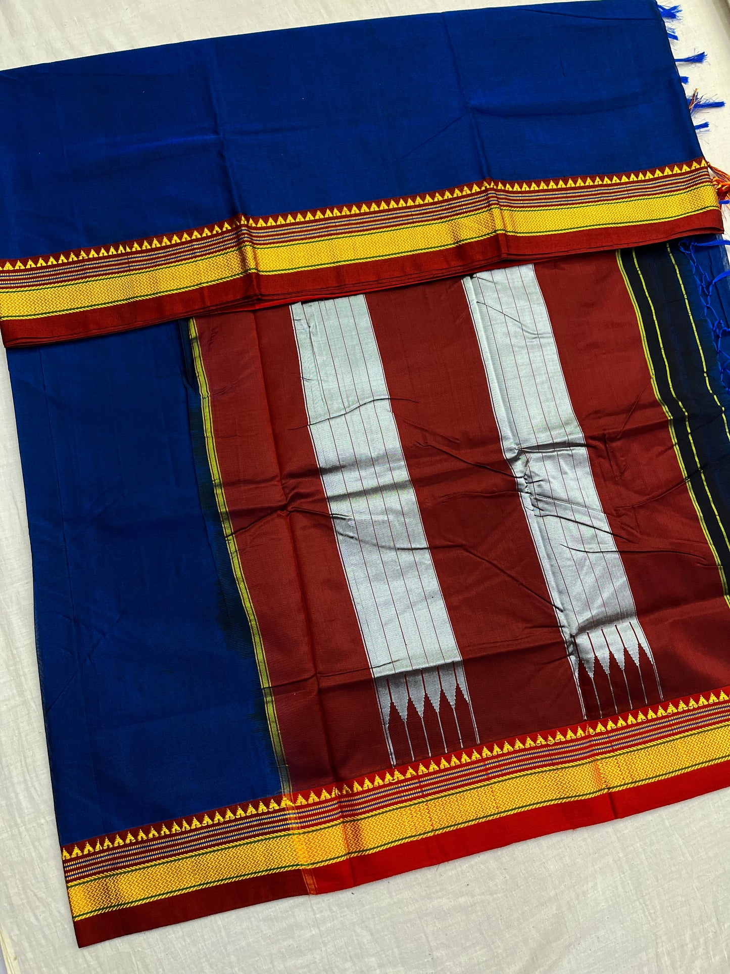 Blue Maroon Rayon Cotton Ilkal Saree