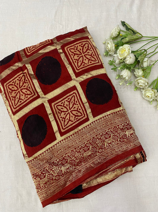 Ajrakh Dola Silk Saree 06
