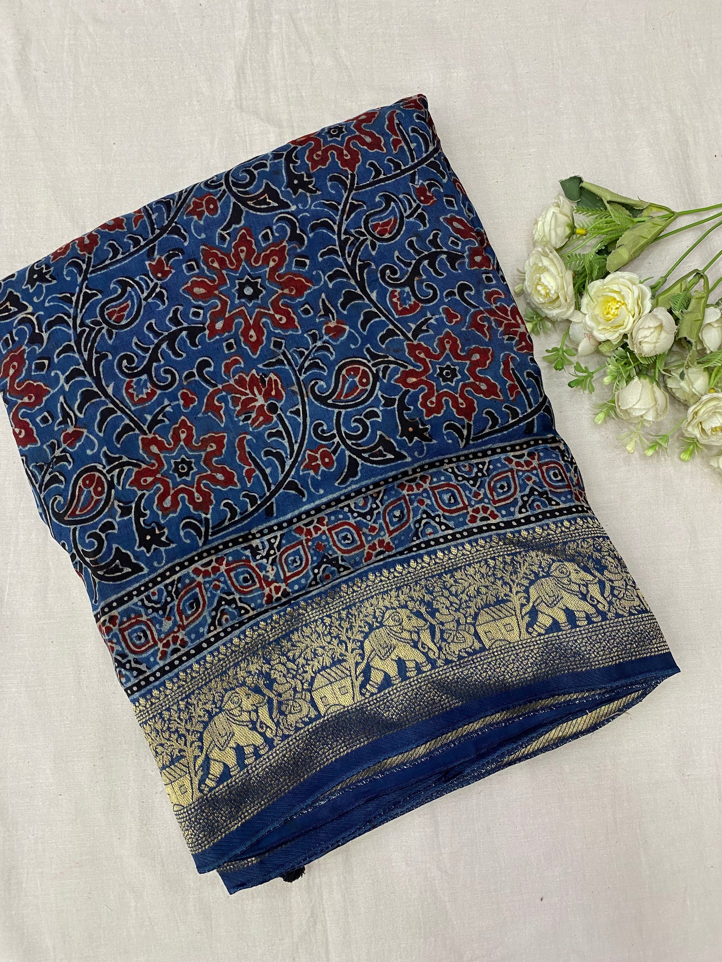 Ajrakh Dola Silk Saree 08