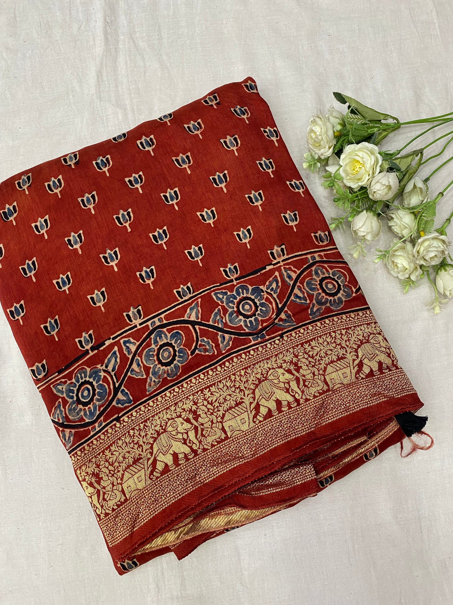 Ajrakh Dola Silk Saree 05