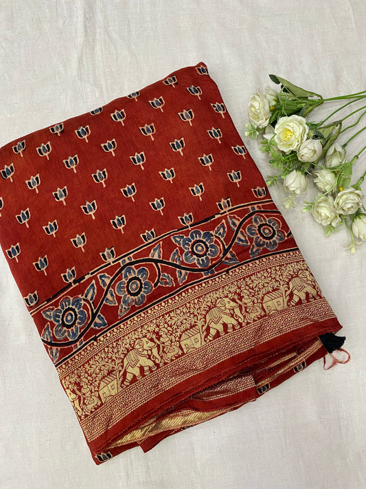 Ajrakh Dola Silk Saree 05