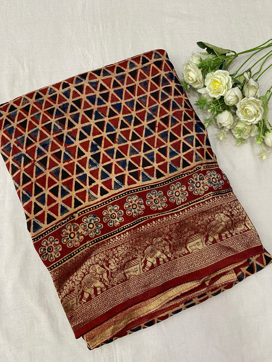 Ajrakh Dola Silk Saree 11