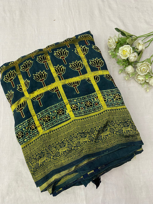 Ajrakh Dola Silk Saree 12