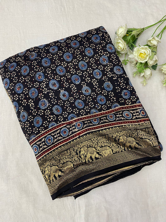 Ajrakh Dola Silk Saree 13