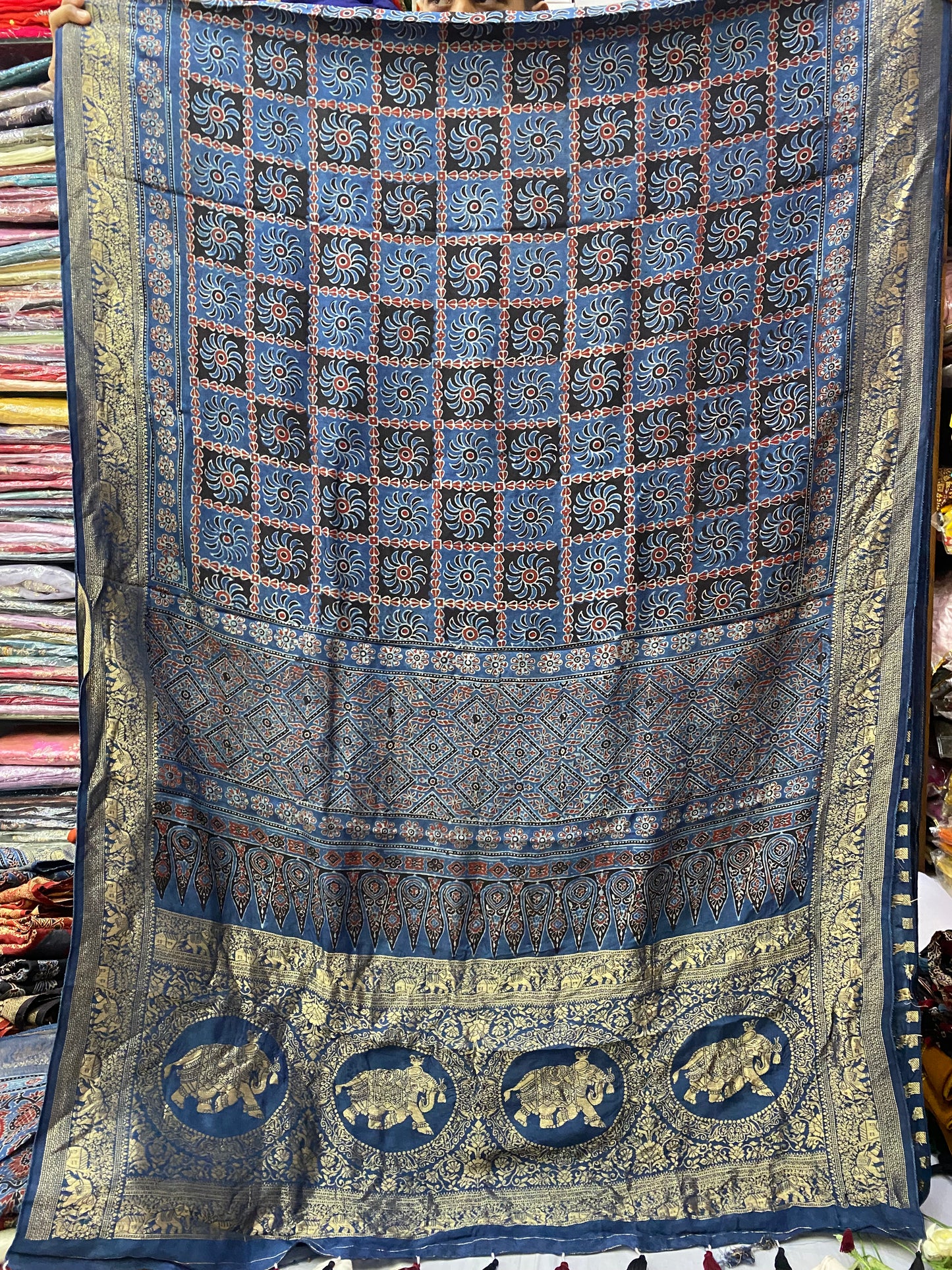 Ajrakh Dola Silk Saree 14
