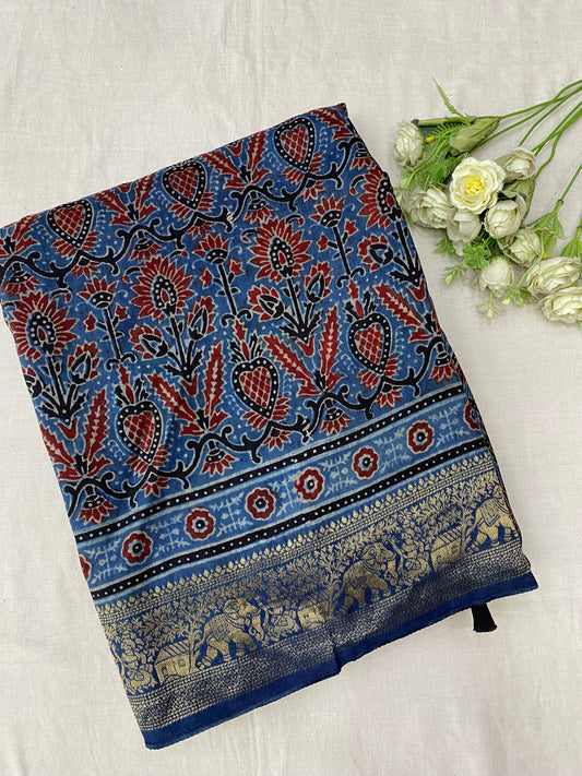 Ajrakh Dola Silk Saree 15