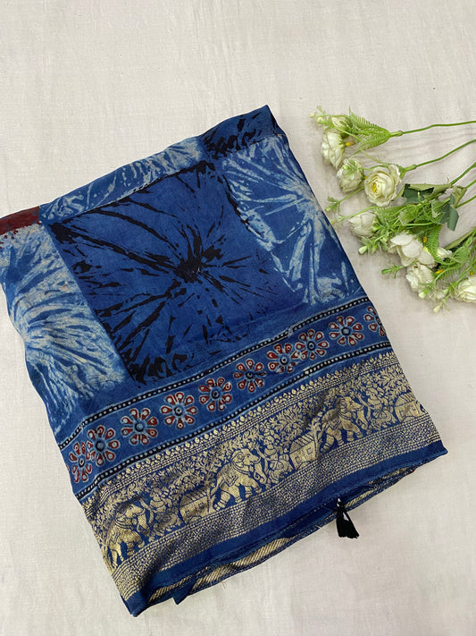 Ajrakh Dola Silk Saree 18