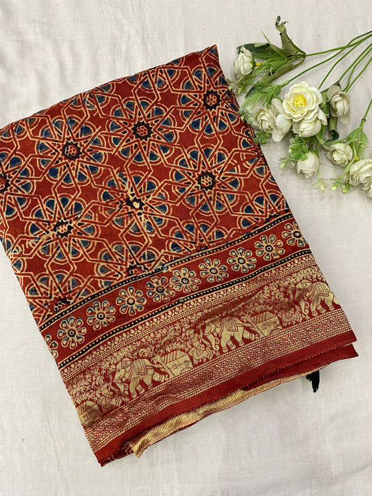 Ajrakh Dola Silk Saree 19