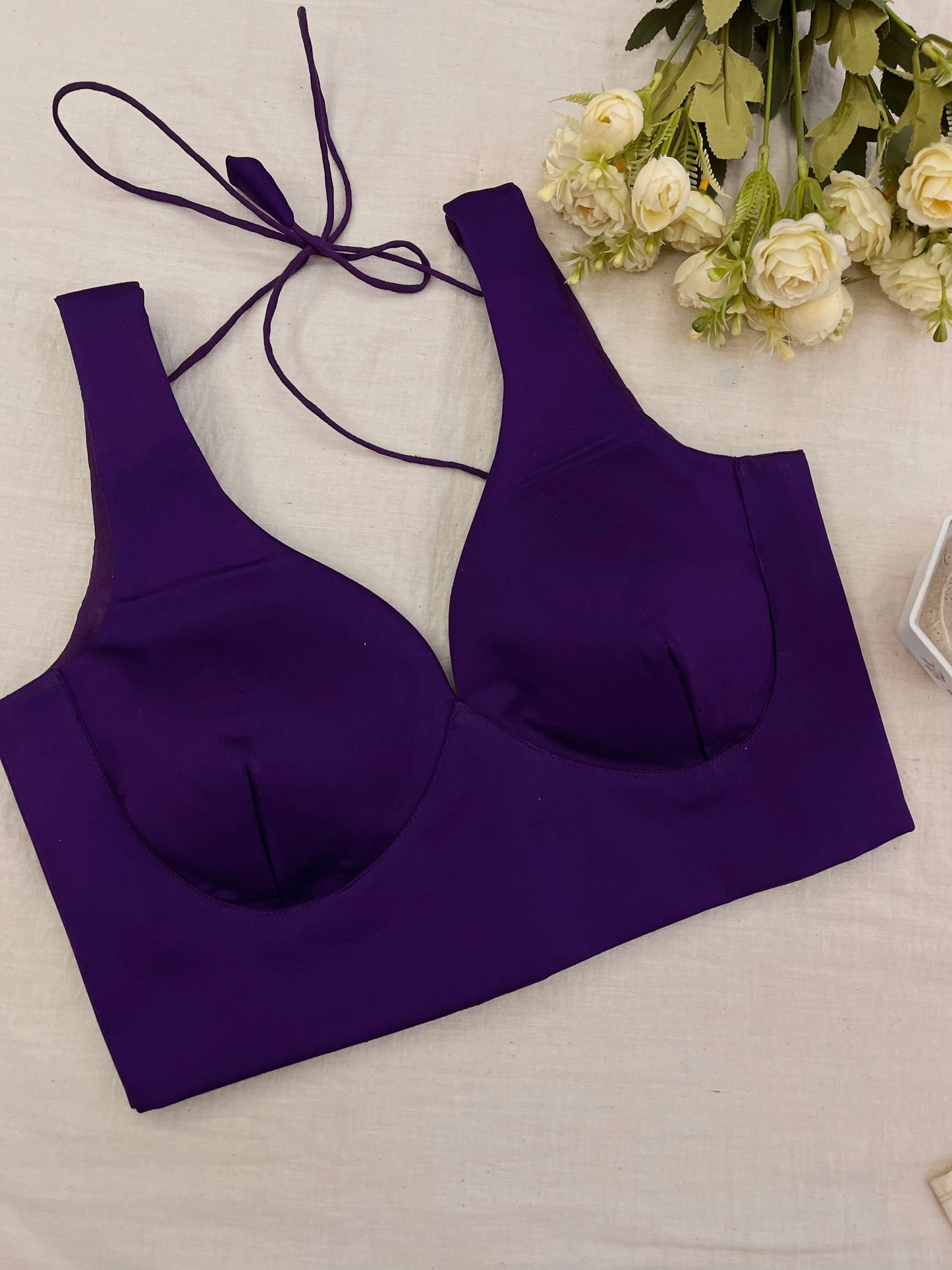 Ink Purple Leaf Neck Sleeveless Blouse