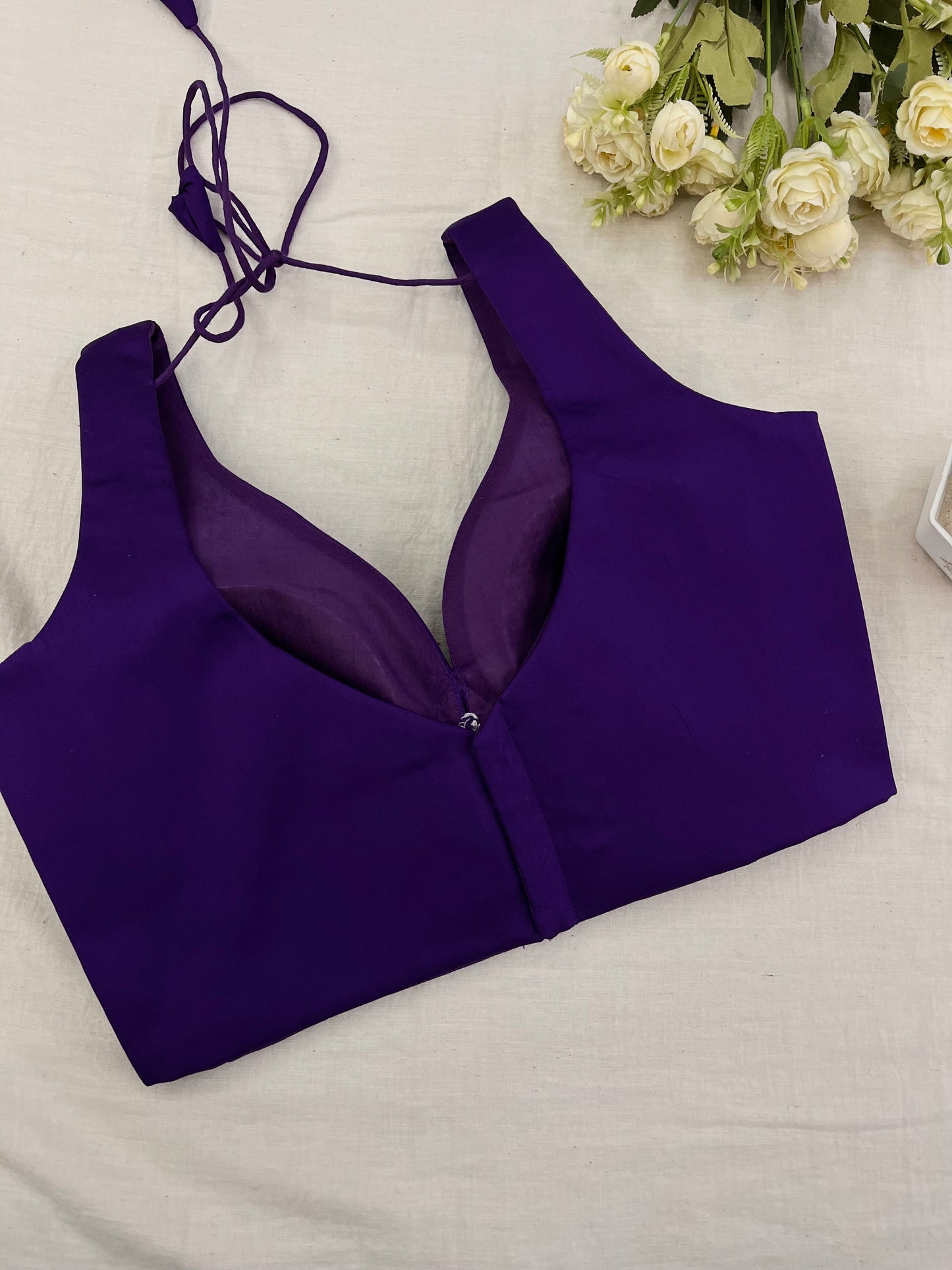 Ink Purple Leaf Neck Sleeveless Blouse