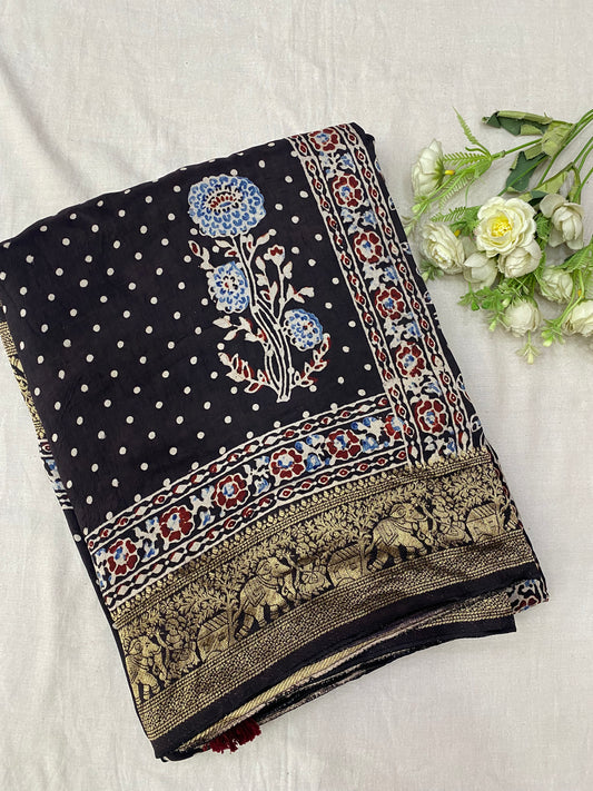 Ajrakh Dola Silk Saree 21