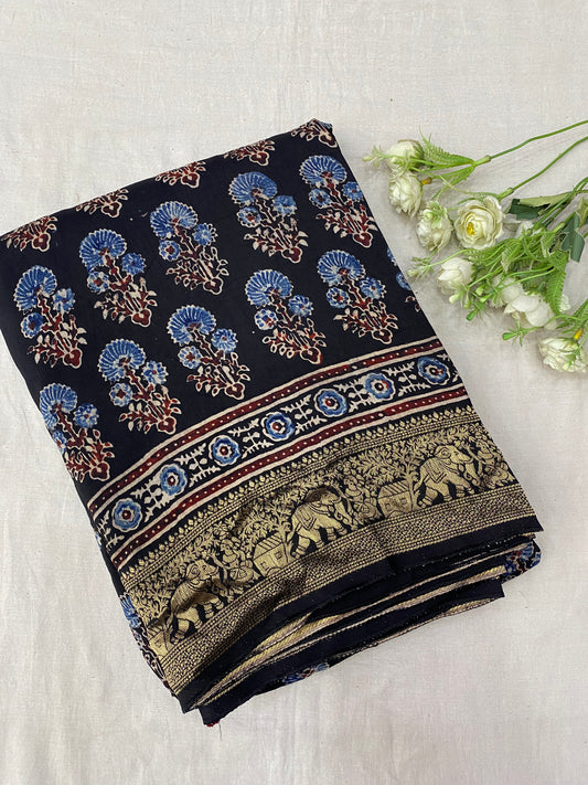 Ajrakh Dola Silk Saree 23