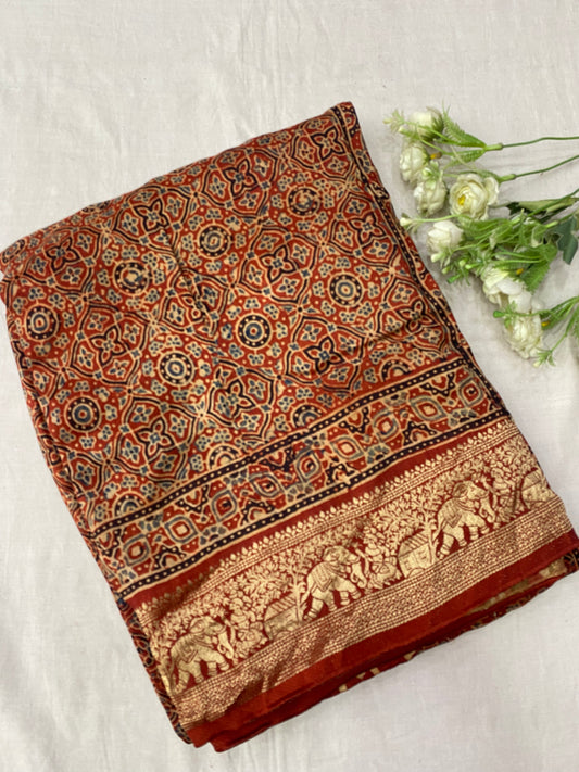 Ajrakh Dola Silk Saree 25