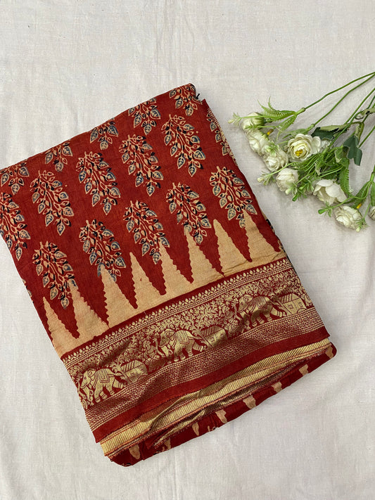 Ajrakh Dola Silk Saree 26