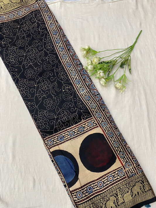 Ajrakh Dola Silk Saree 27