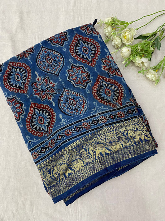 Ajrakh Dola Silk Saree 29