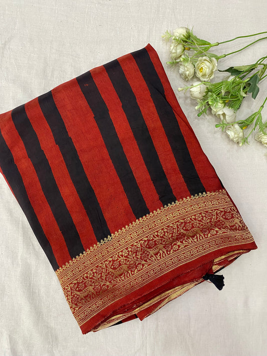 Ajrakh Dola Silk Saree 30