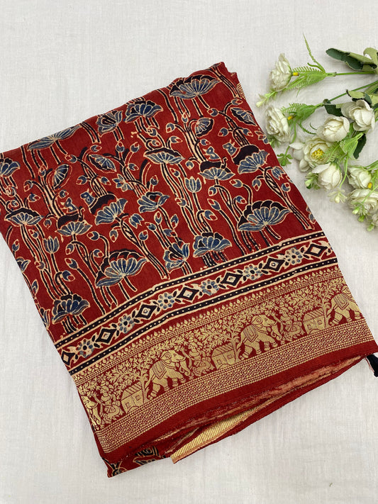 Ajrakh Dola Silk Saree 32