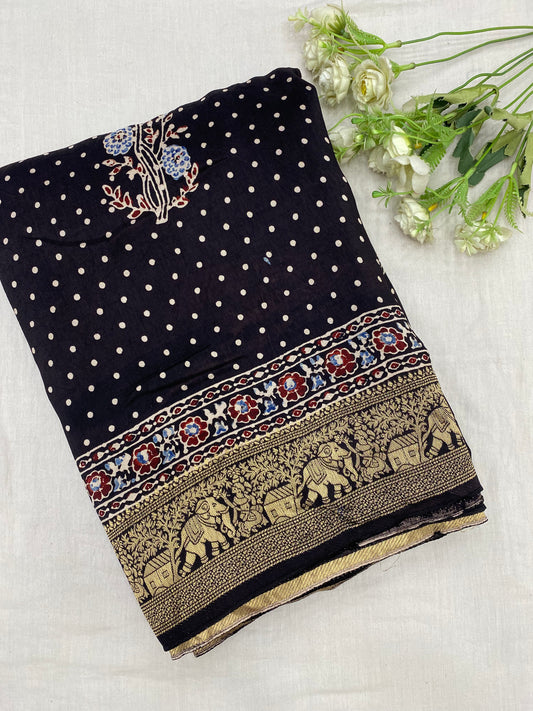 Ajrakh Dola Silk Saree 33