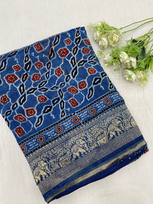 Ajrakh Dola Silk Saree 35