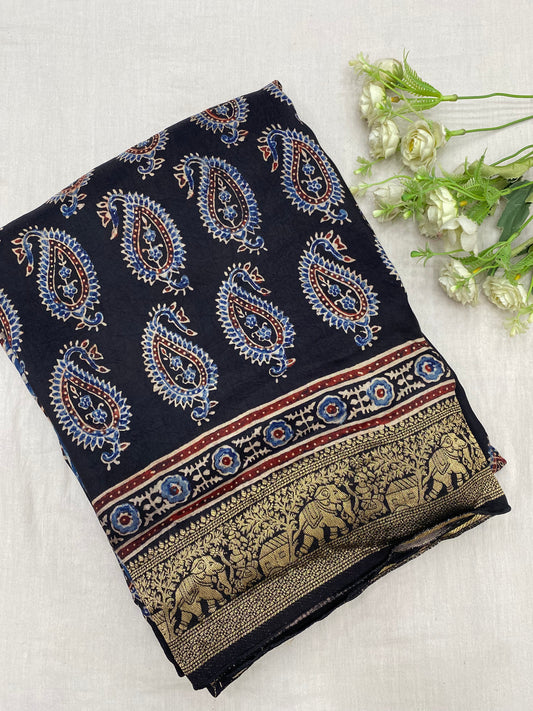Ajrakh Dola Silk Saree 36