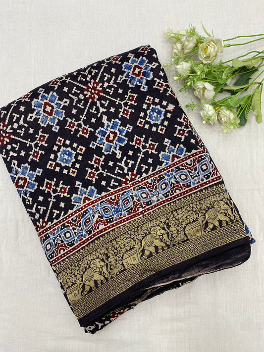 Ajrakh Dola Silk Saree 37