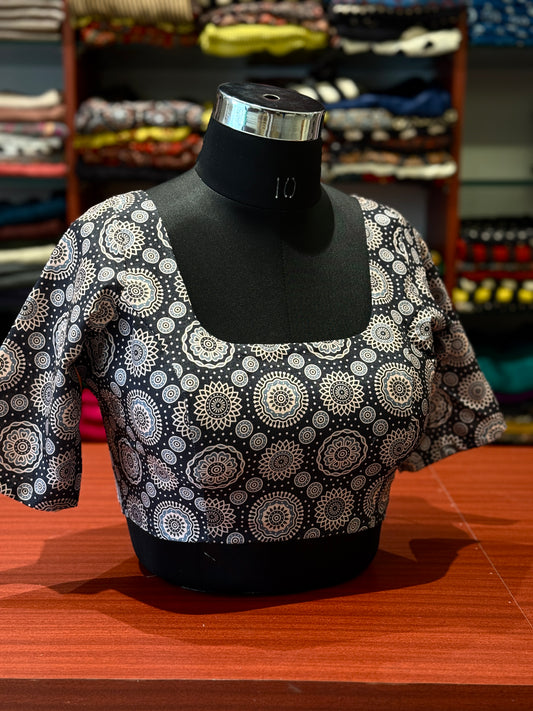 Midnight Mandala Ajrakh Sleeves Blouse