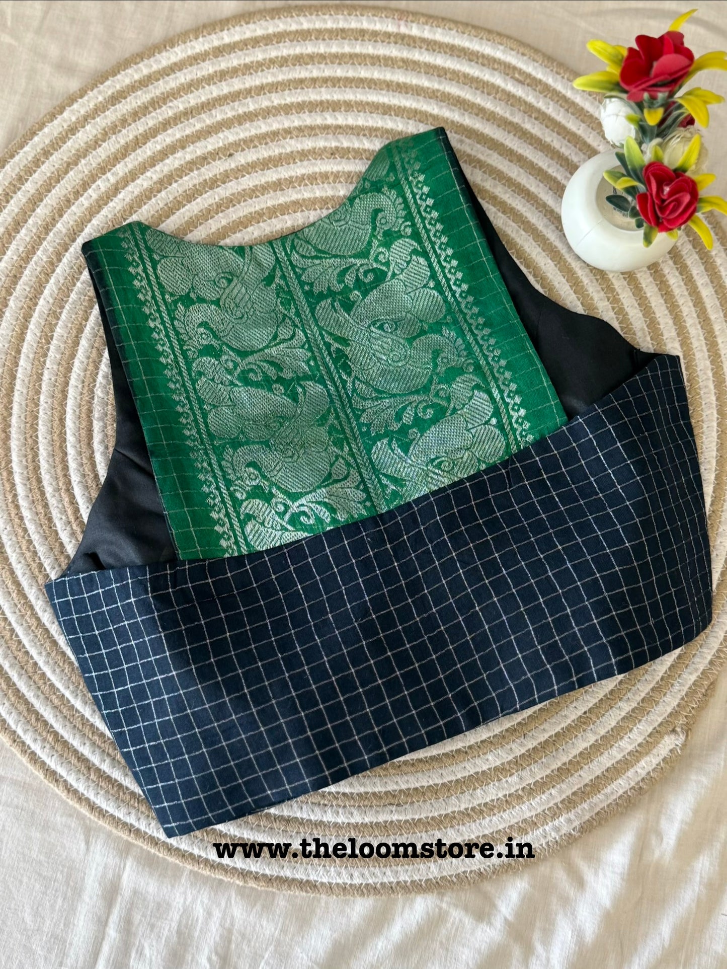 Blue Black Sungudi Cotton Racer Back Blouse