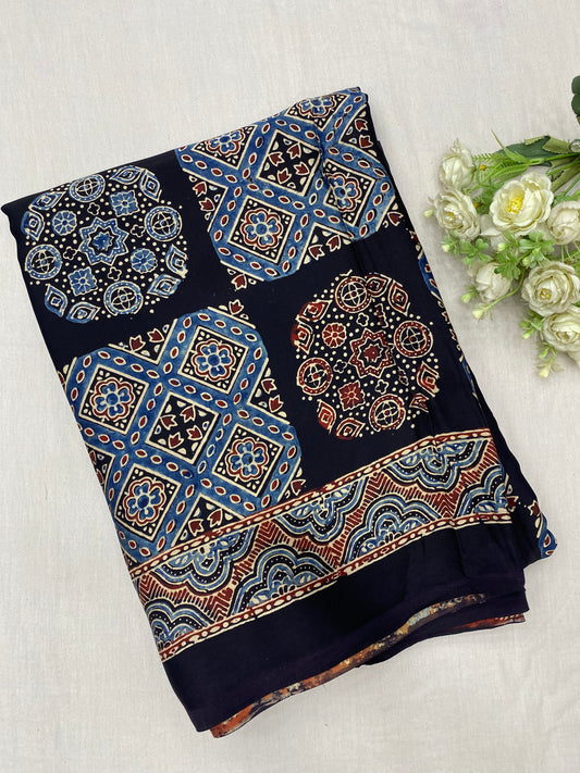 Kaal-Netra Ajrakh Print Modal Silk Saree