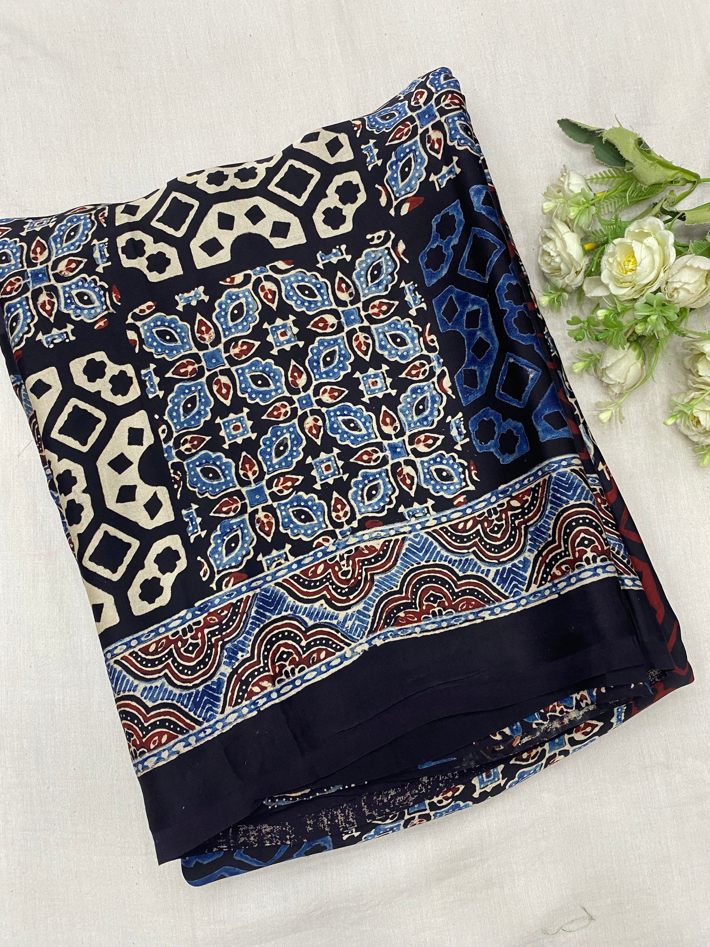 Rang Baag Ajrakh Print Modal Silk Saree