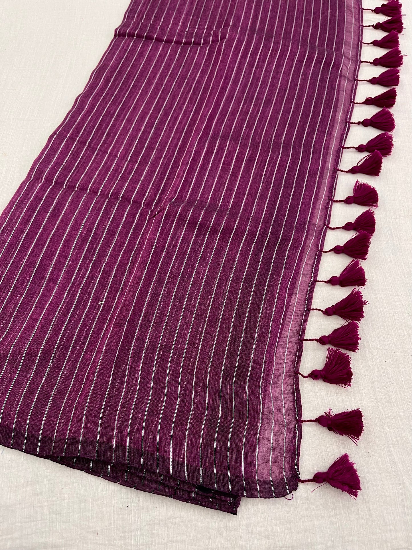 Wine Zari Lines Mulmul Saree