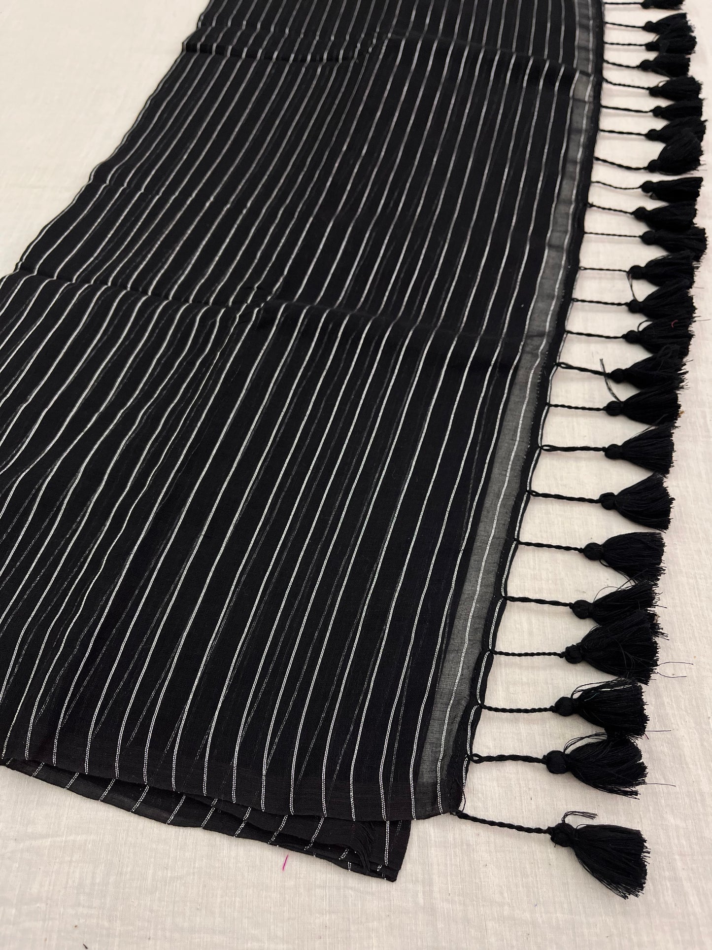 Black Zari Lines Mulmul Saree