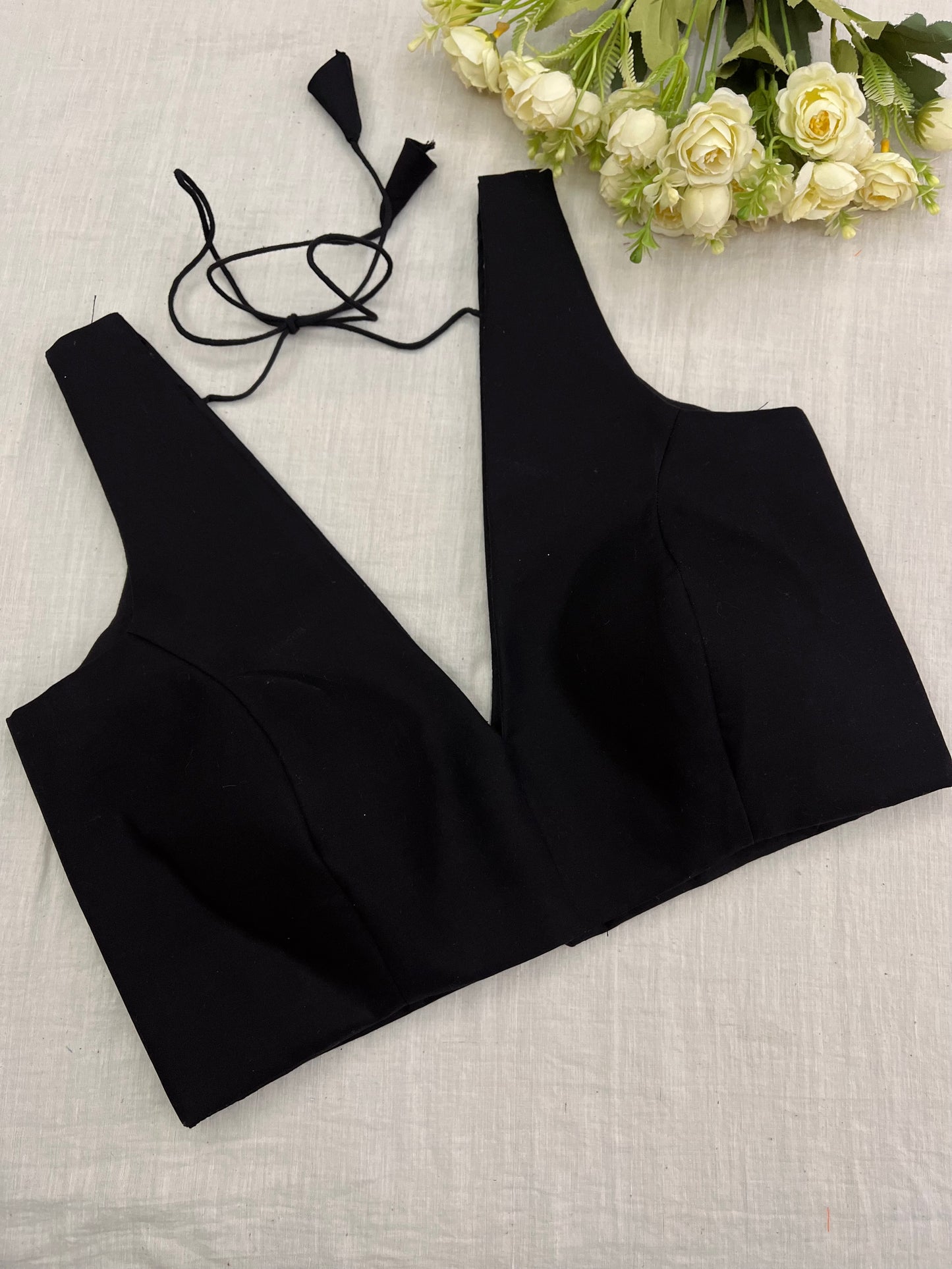 Black V Neck Silky Cotton Sleeveless Blouse