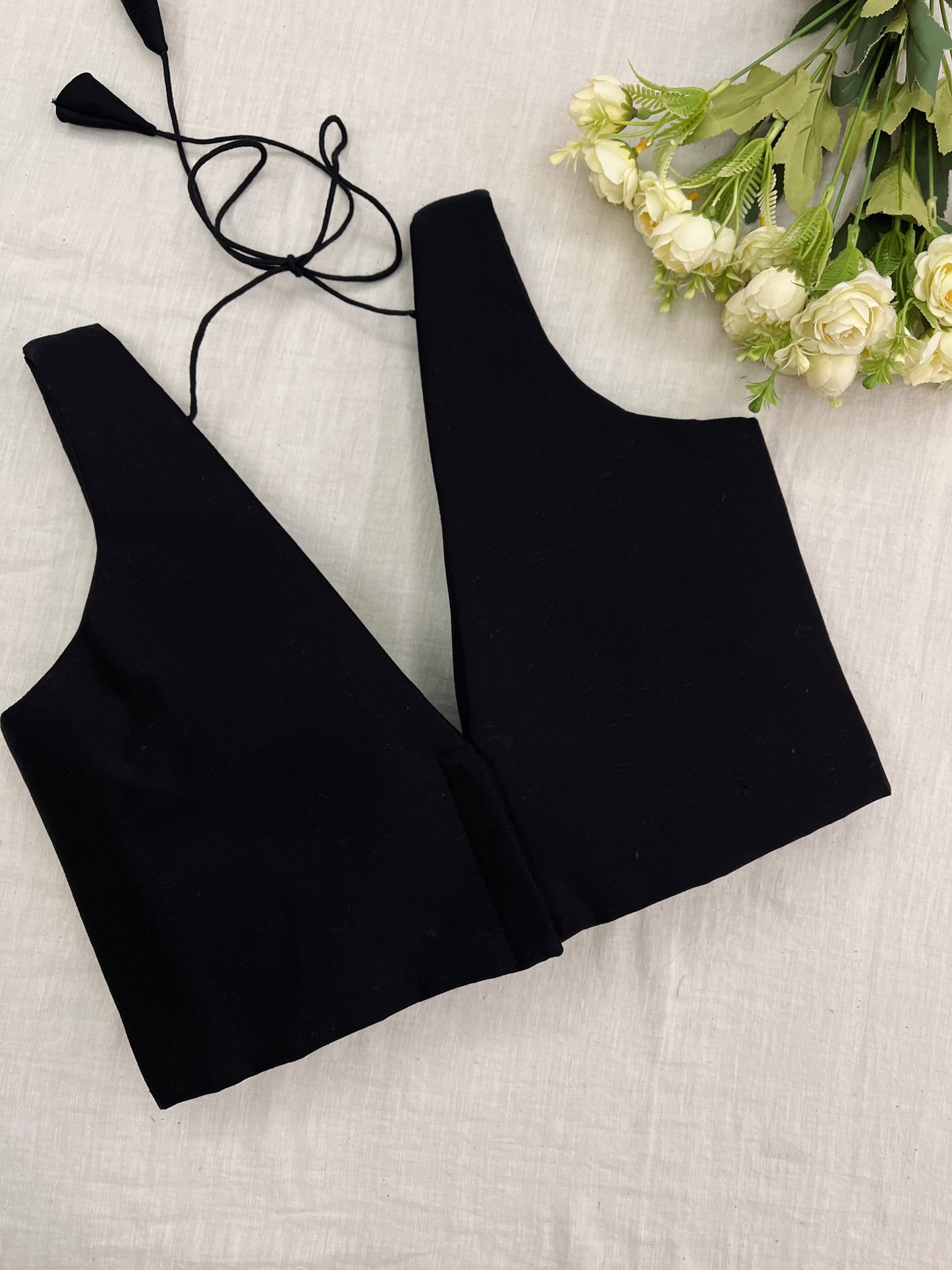 Black V Neck Silky Cotton Sleeveless Blouse