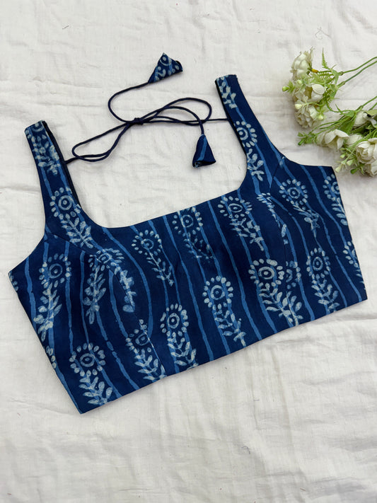 Indigo Bloom Modal Silk Sleeveless Blouse