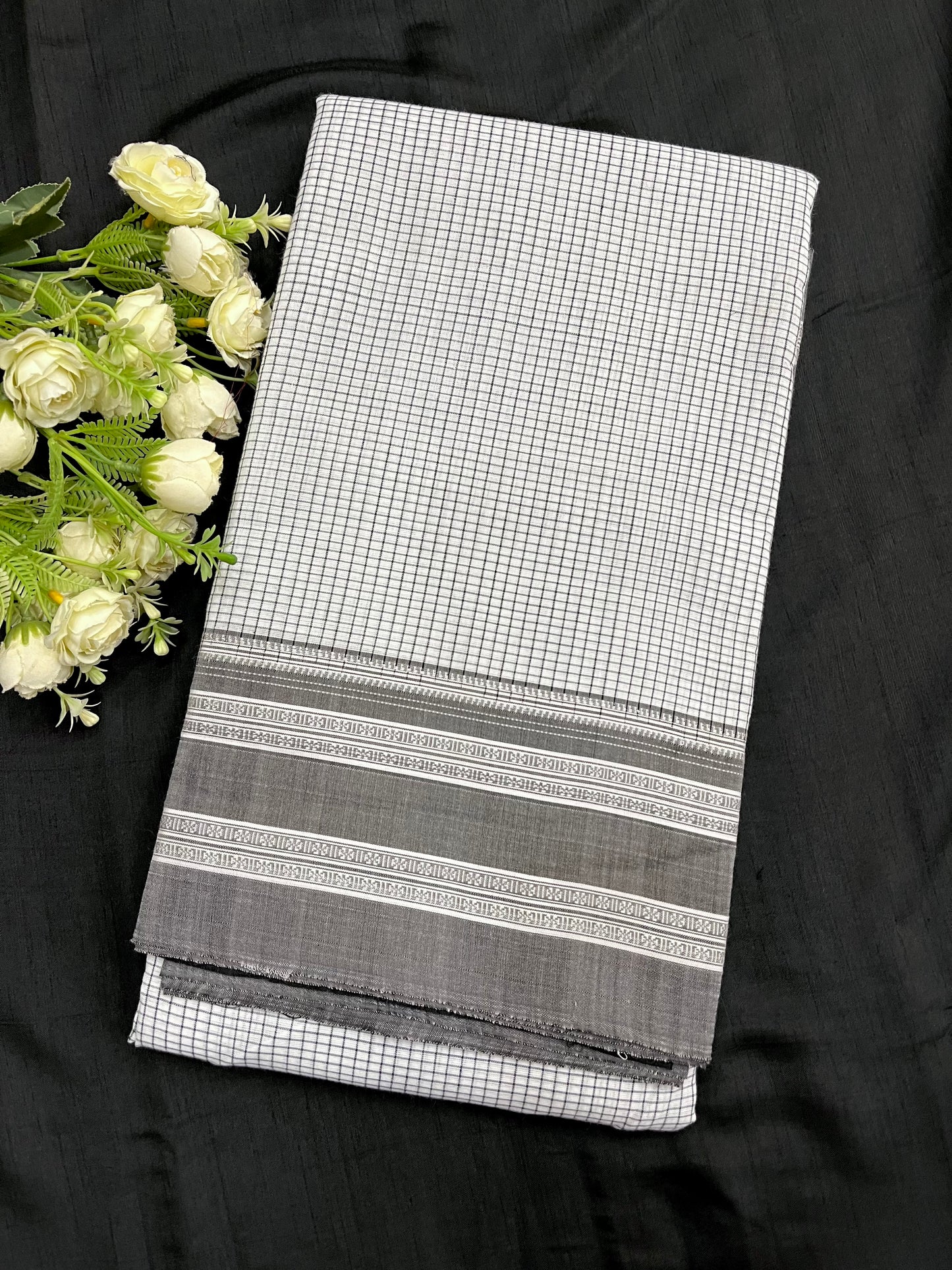 White Grey Checks Ilkal Saree