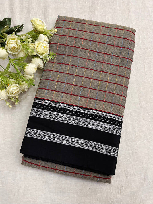 Mouse Colour Red Checks Black Border Ilkal Saree