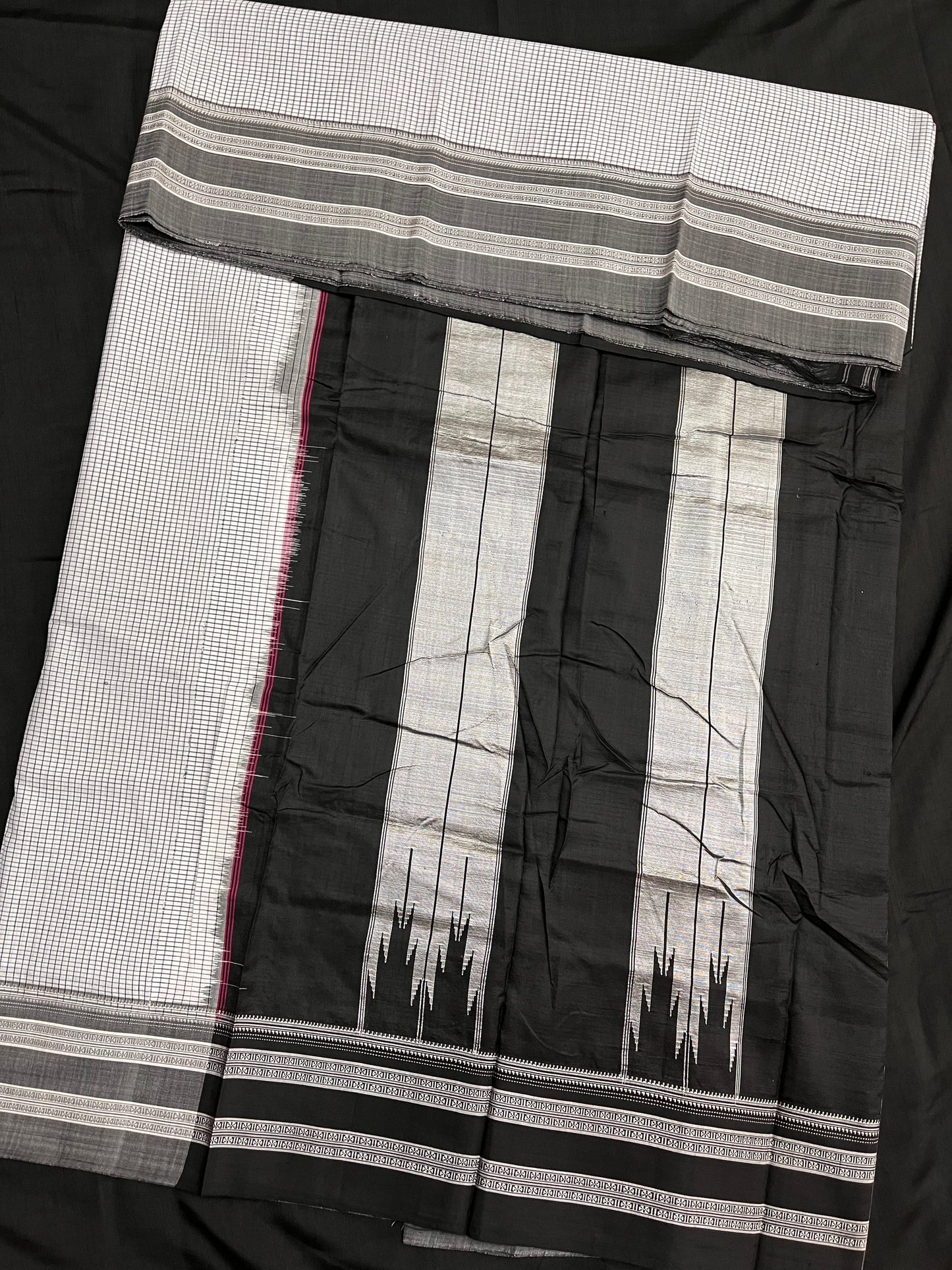 White Grey Checks Ilkal Saree