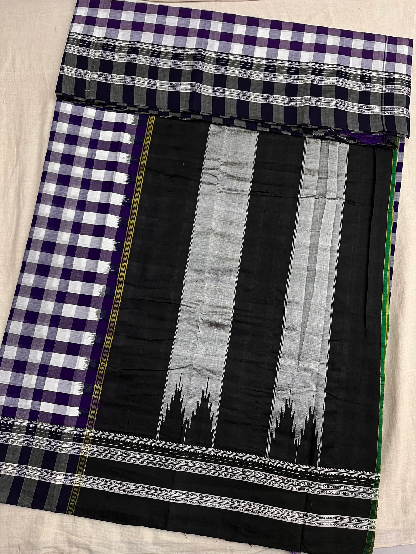 Blue White Black Border Checks Ilkal Saree