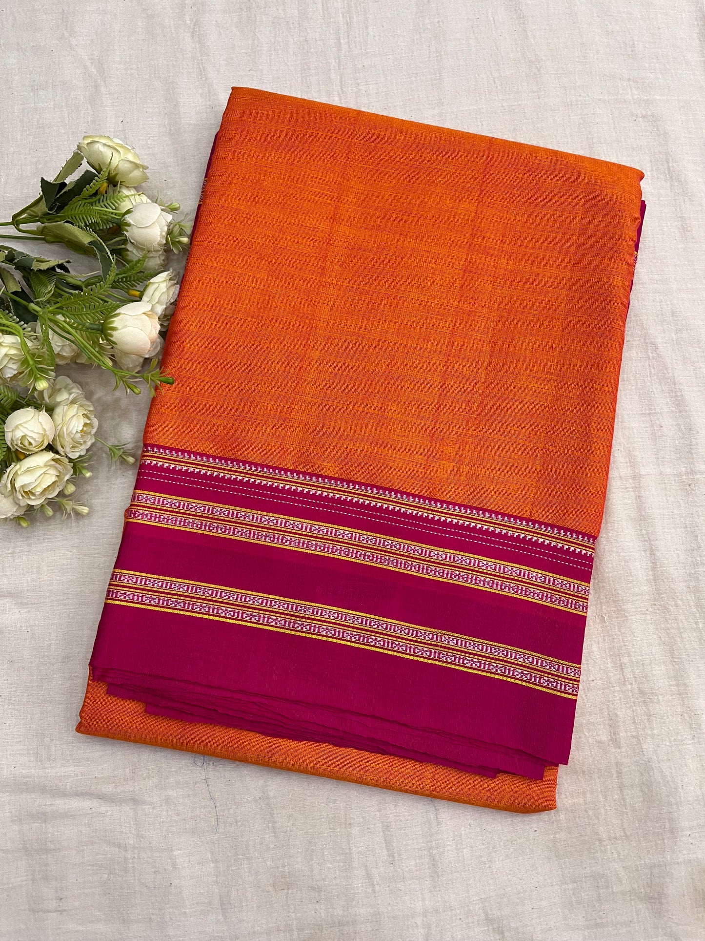 Hot Orange Pink Viscose Ilkal Saree