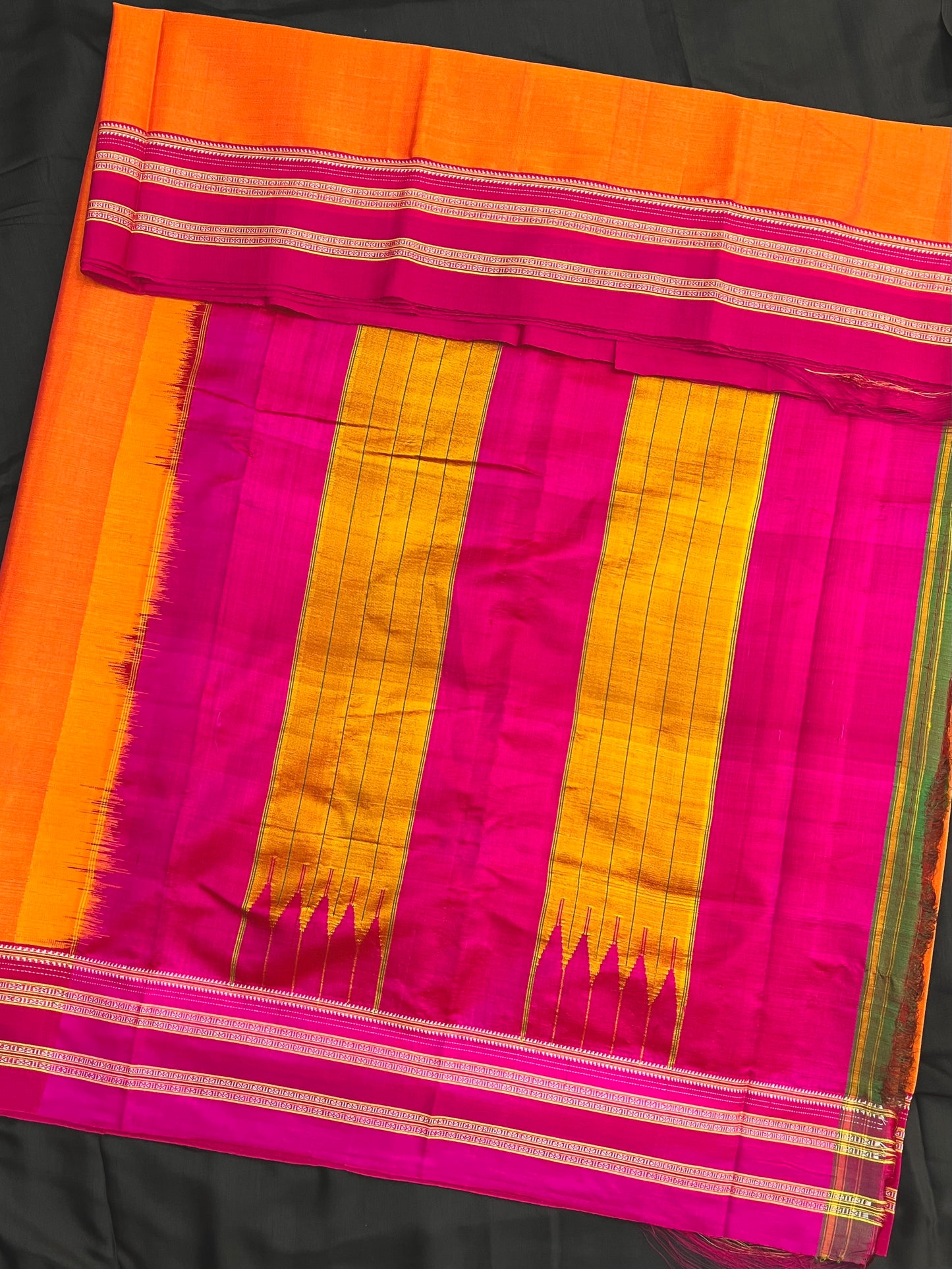 Hot Orange Pink Viscose Ilkal Saree