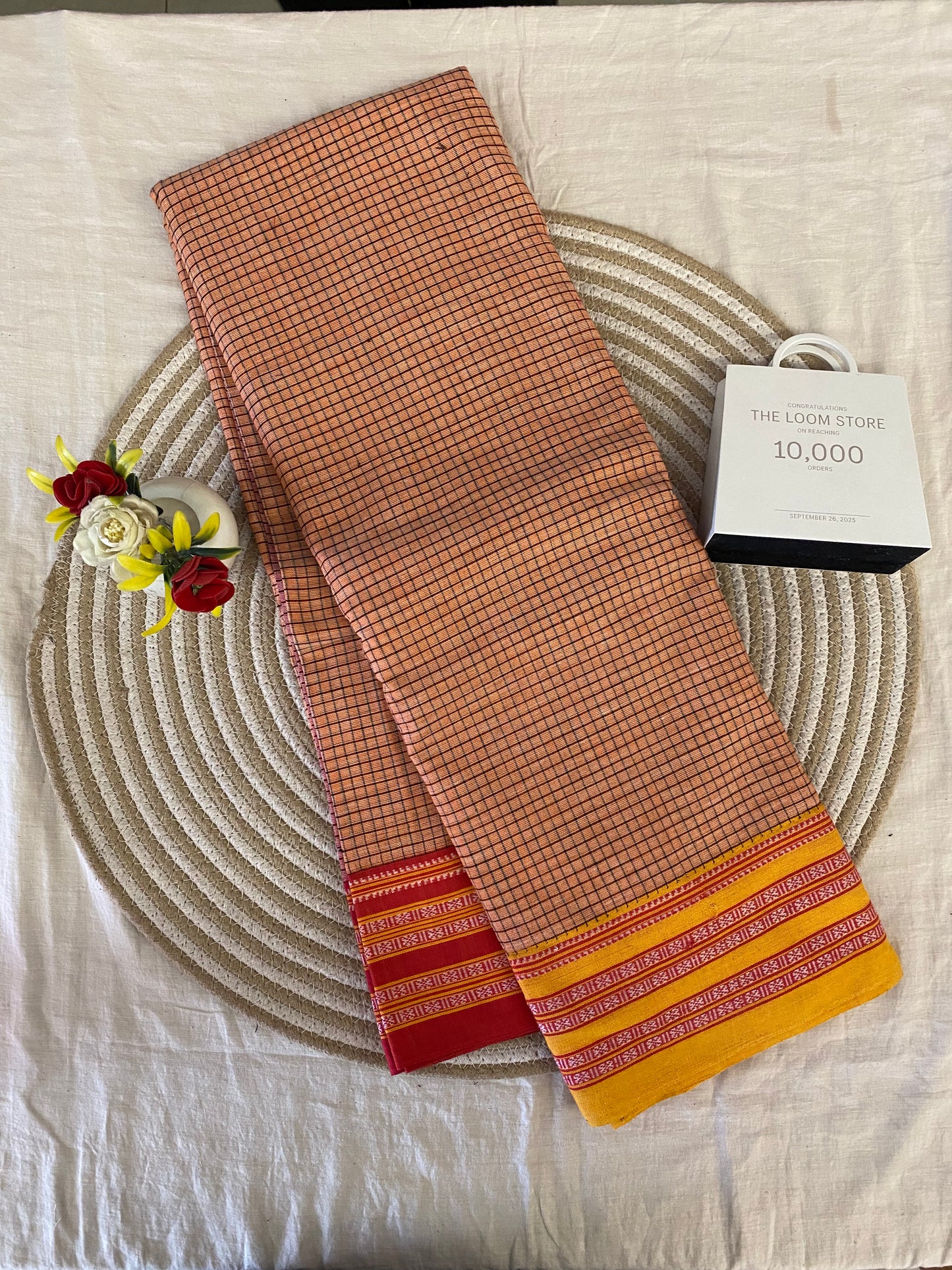 Peach Gadi Dadi Border Patteda Anchu Saree