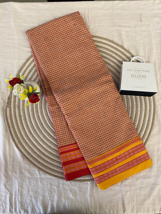 Peach Gadi Dadi Border Patteda Anchu Saree