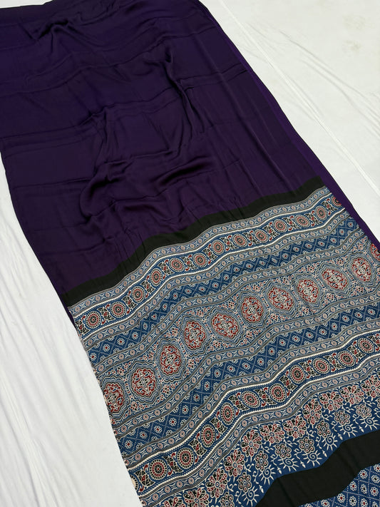 Ajrakh Plain Modal Silk Saree 01