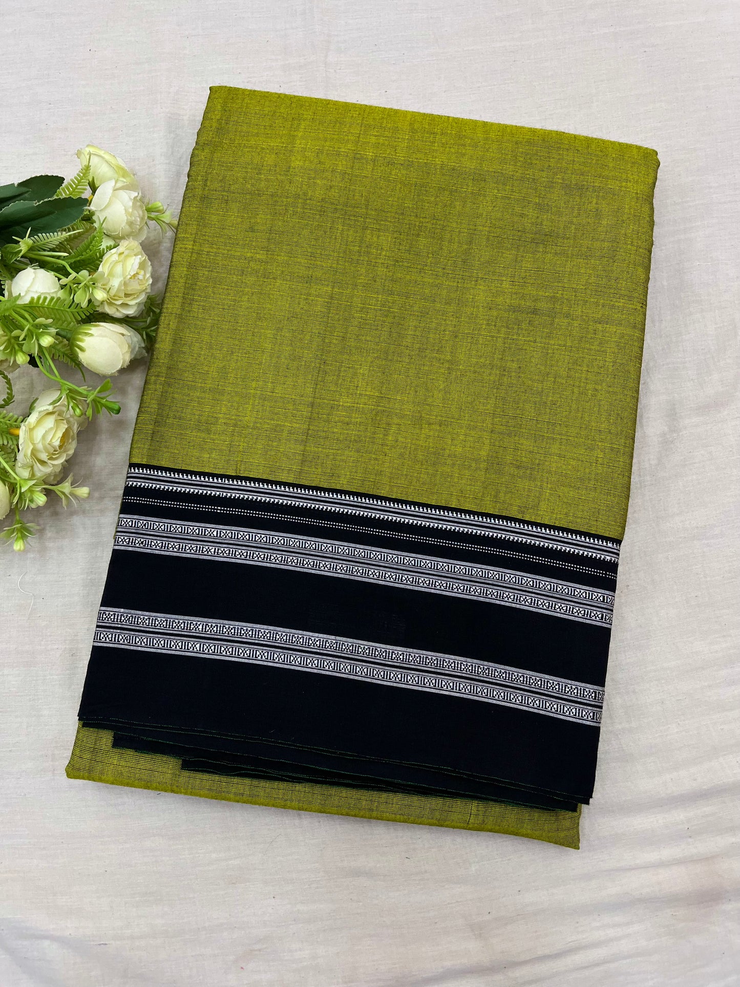 Olive Green Black Viscose Ilkal Saree