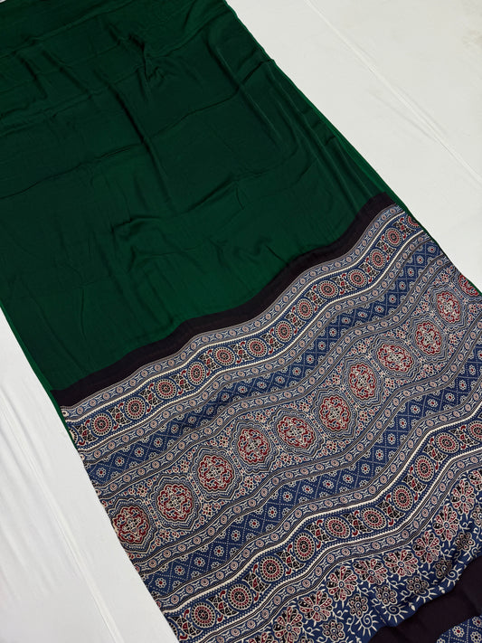 Ajrakh Plain Modal Silk Saree 02