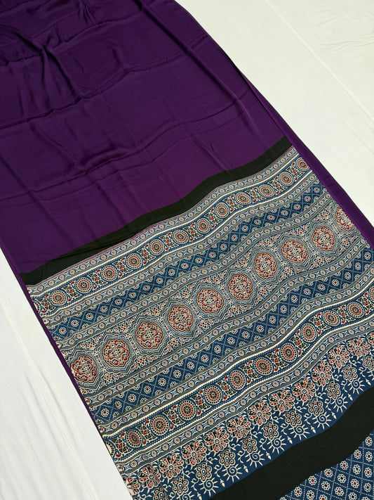 Ajrakh Plain Modal Silk Saree 04